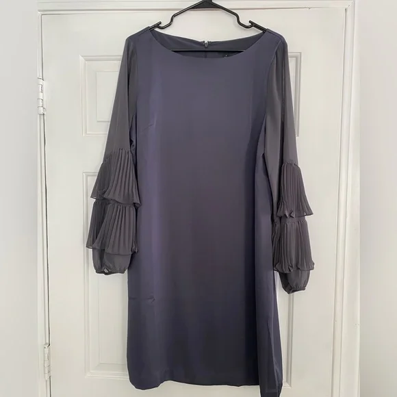 LOFT | Dresses | Loft Gray Shift Dress Chiffon Blouson Sleeves | Poshmark
